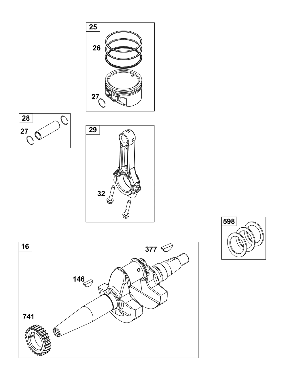 Crankshaft Group Diagram and Parts List for 358447-0112-01 200000 - 399999 Briggs and Stratton Engine